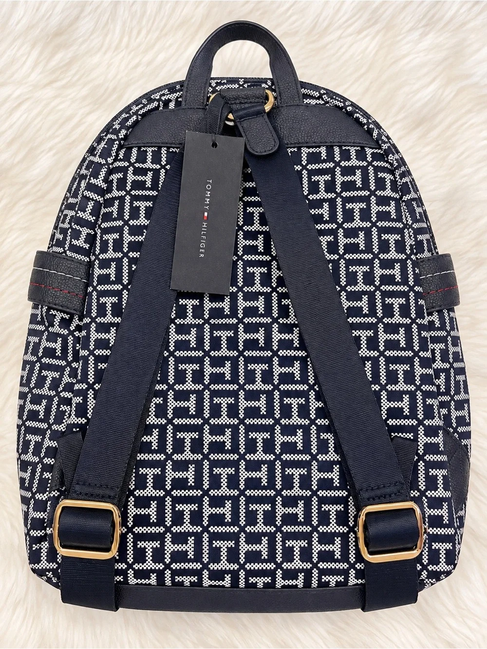 Tommy Hilfiger Navy White Monogram Mini Backpack NWT